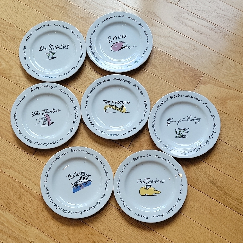 Pottery Barn  Decade Plates Set Of 7 White and Black Salad Plates
